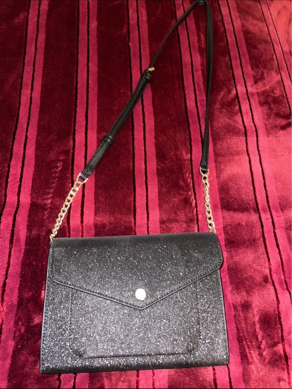 kate spade Black Glitter Crossbody with Gold Chain Strap